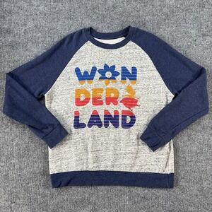 Wonderland Shirt Womens Large Long Sleeve Raglan Disney Spellout Baseball Tee